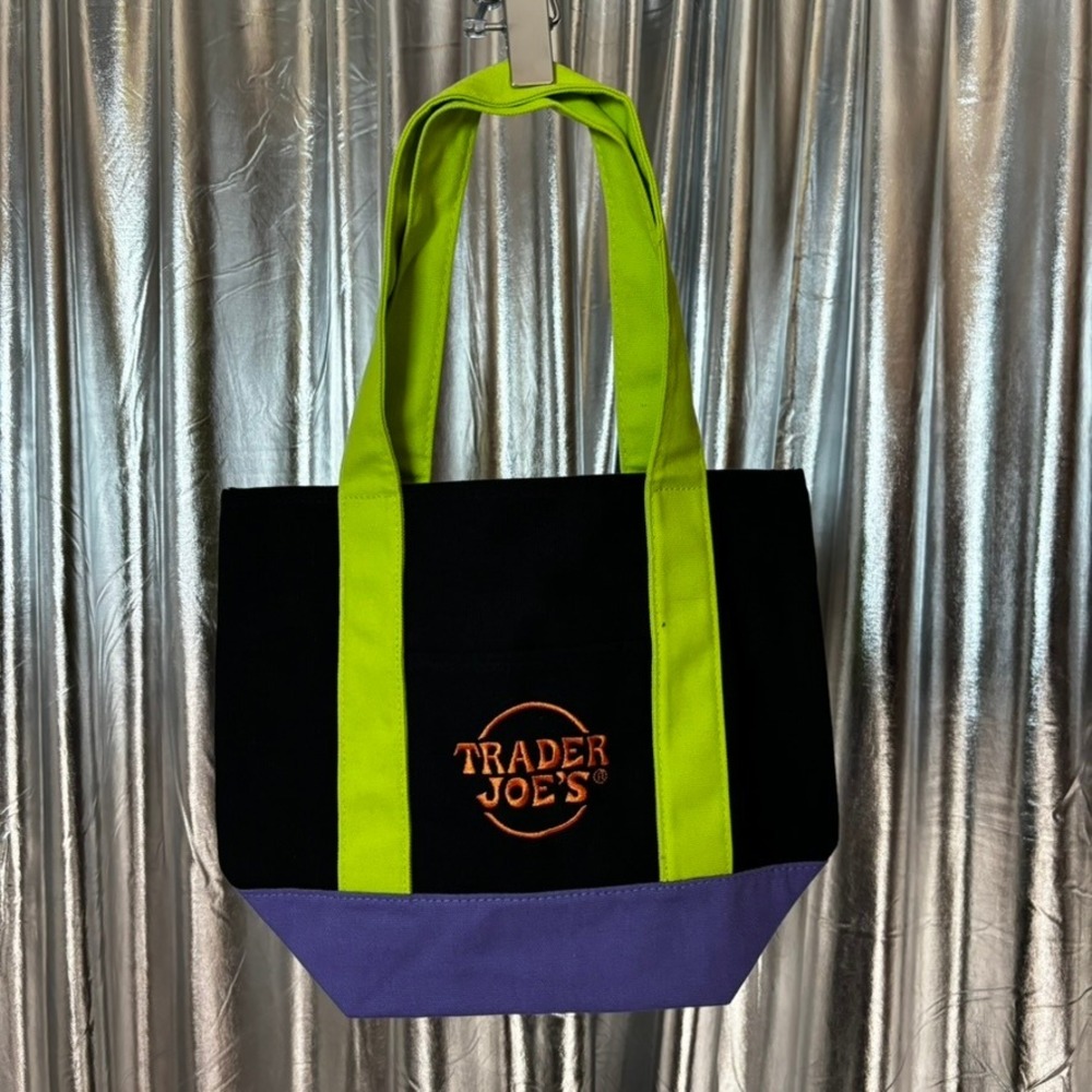 Trader Joe's Black Green Purple Halloween Mini Canvas Tote Bag